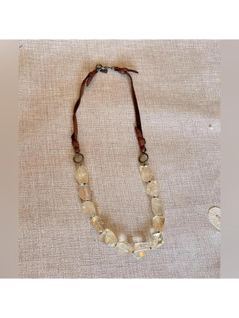 Beaded and Brown Leather Necklace